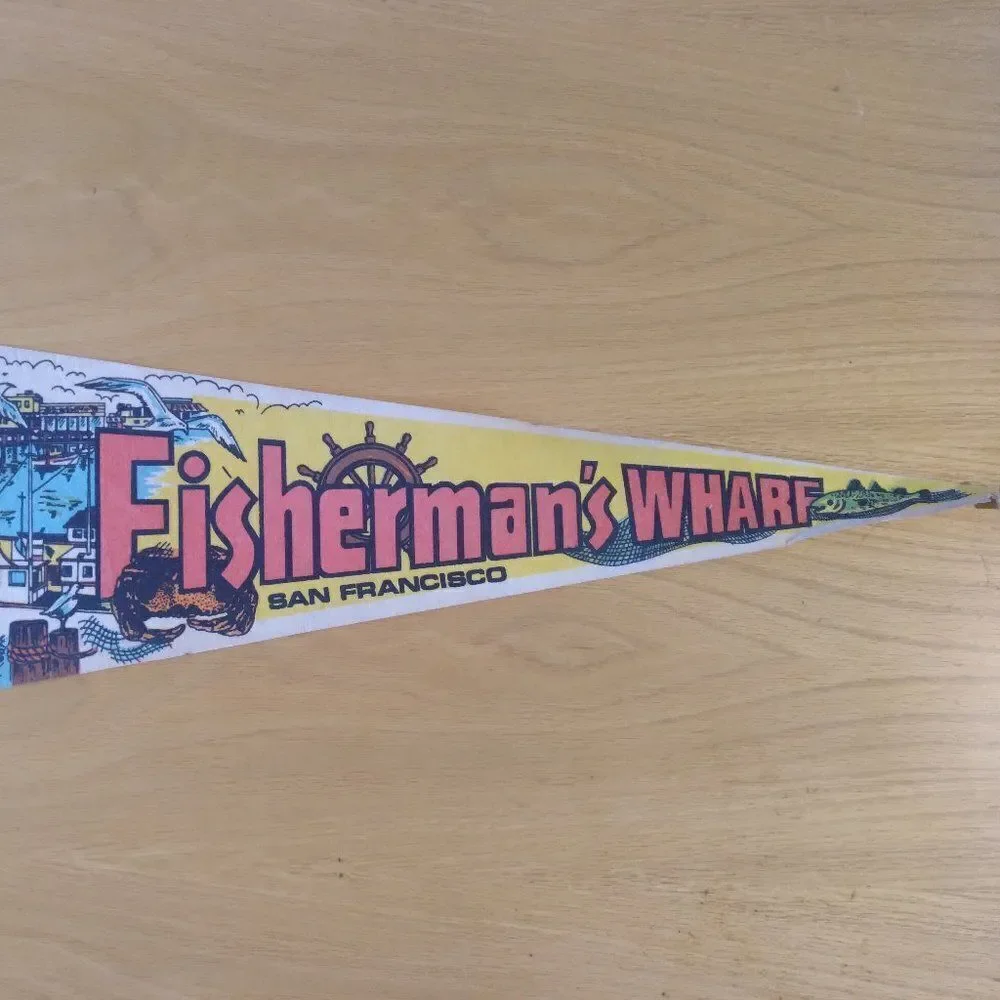 Vintage 60s Fisherman's Wharf San Francisco Pennant Flag